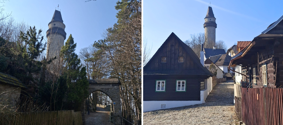 Pohled na Hotel Šipka ve Štramberku s&nbsp;výhledem na Trúbu